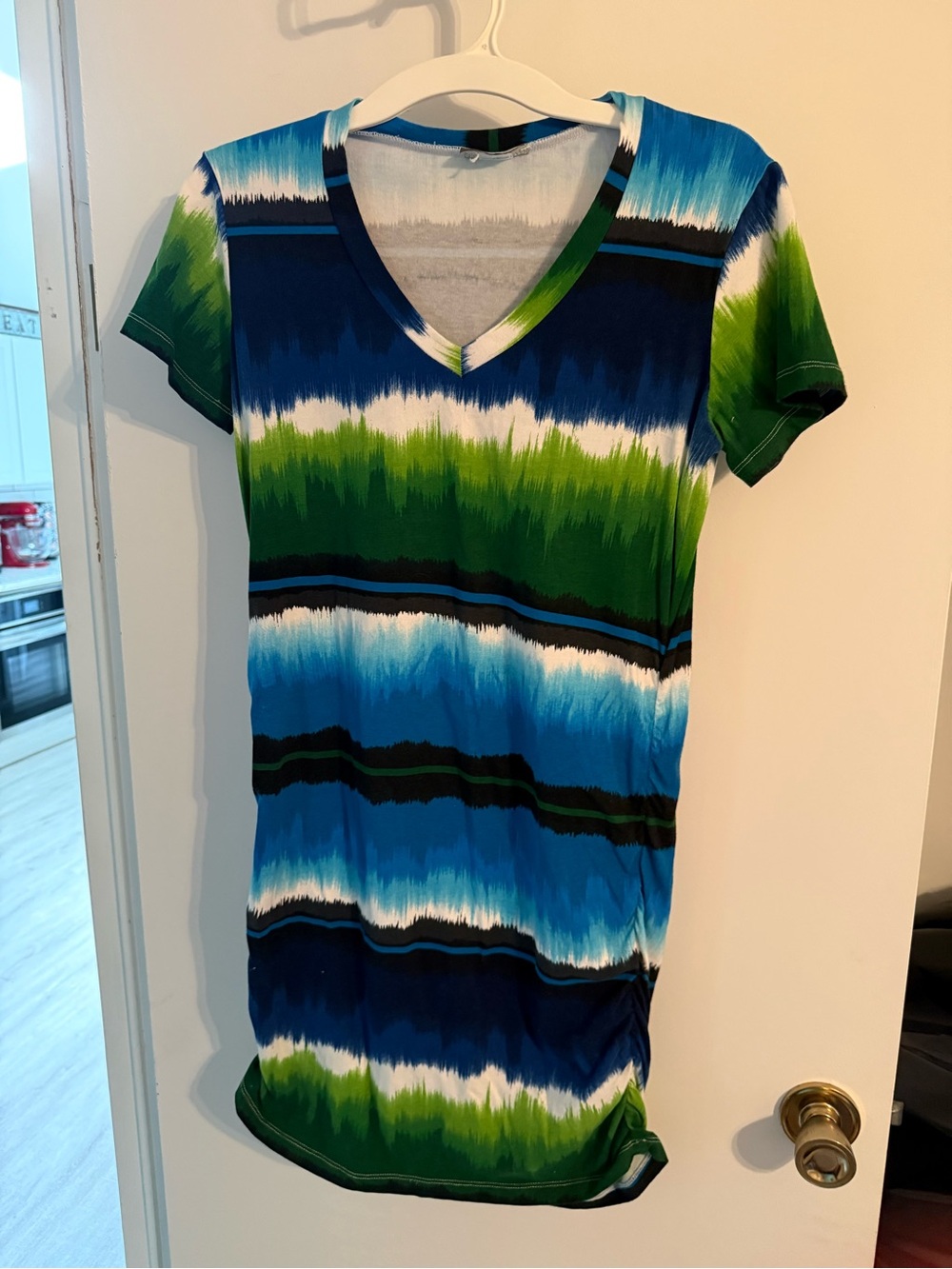 Tommy Bahama Blue, Green & Black Striped V‑Neck Top or Dress